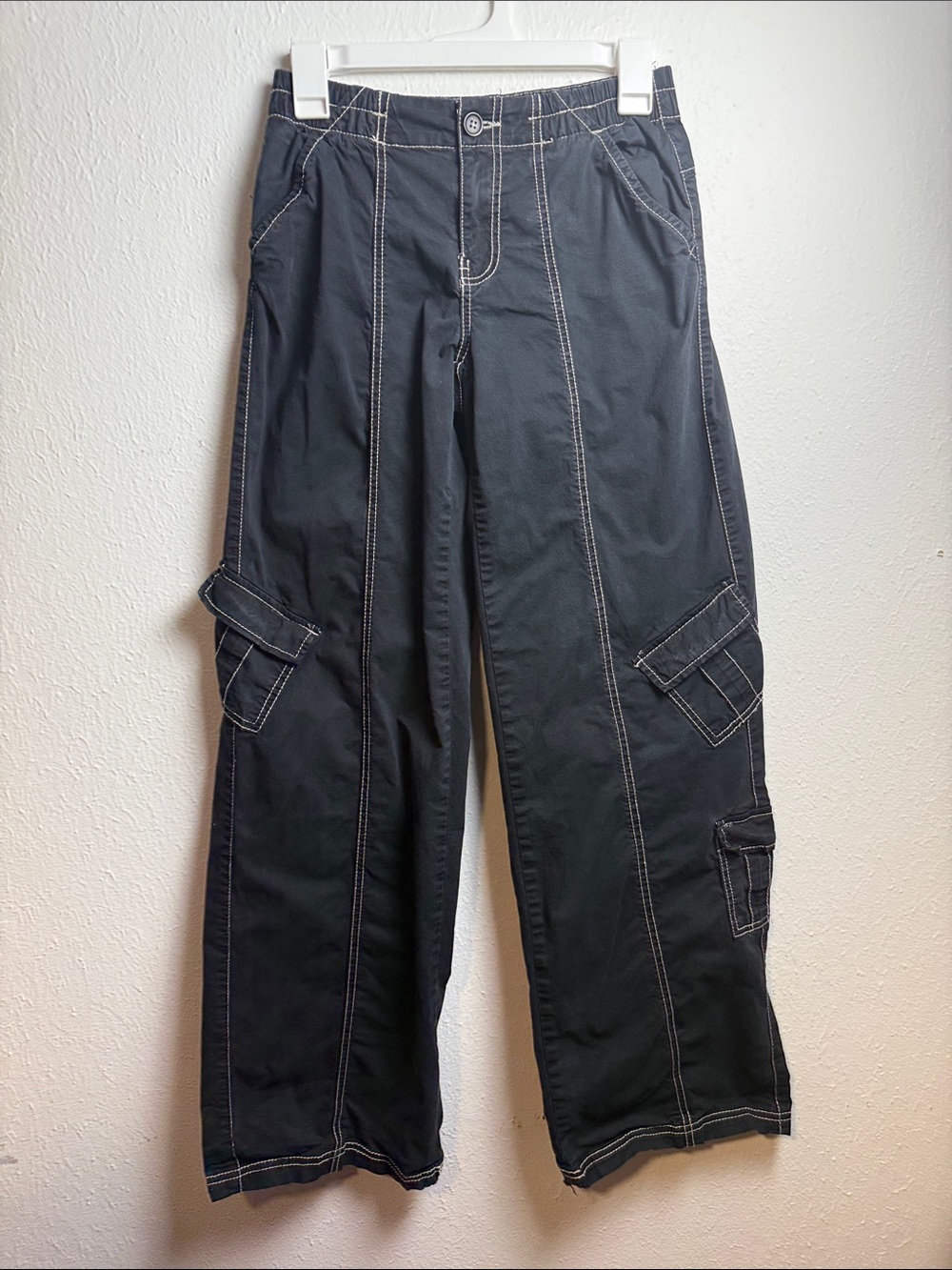 Garage Black Cargo Pants with White Contrast Stitching